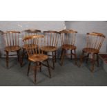 A set of six 19th century spindle back kitchen chairs.