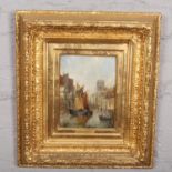 A Charles Montague gilt framed oil on board, boat scene.