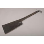 A large 19th century wrought iron cleaver. (Length 71cm).