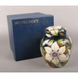A boxed Moorcroft ginger jar in The Sophie design by Sian Leeper dated 2001. Good.