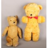 A 1930s jointed bear (possibly chad valley) along with another large golden bear example.