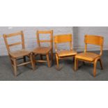 Four child's wooden chair, to include two stacking examples.