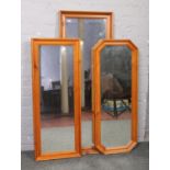 Three pine frame wall mirrors. (Largest 121.5 x 45cm).