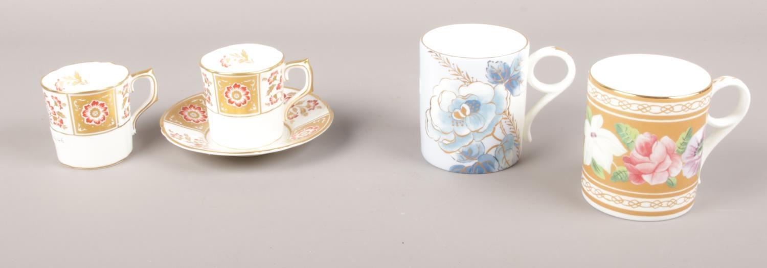 A collection of ceramic's, Royal Crown Derby coffee cups and saucer side plate 'Red Derby panel',