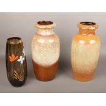 A collection of mainly ceramic's, Scheurich West Germany Pottery vases 291-38 to include a glass/