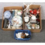 Two boxes of miscellaneous, Royal Worcester Egg Coddler, Aynsley Bone china pin brooch, ceramic