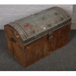 Dome top tin trunk approx 52 cm height 82 cm wide