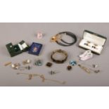 A box of costume jewellery and collectables including cufflinks etc.