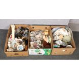 Three boxes of miscellaneous to include cabinet plates, cutlery, hornsea pottery, glassware etc.