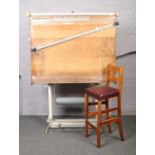 A large pine Admel draughtsman board on metal stand.