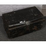 A small tin trunk approx 56cm wide 31 cm height