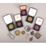 A collection of mainly medals, to include War Medal, Angling medals, brass Prince Albert pin cushion