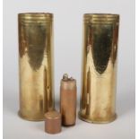 A large World War I Trench Art lighter. Along with two brass Trench Art artillery shells, one