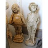 A pair of cast concrete garden figures, formed as a boy and a girl.