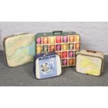 Four vintage suitcase with decoupage detailing