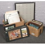 Two boxes of prints, photographs, pictures, animal photographs example to include a large frame