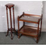 A barley twist jardiniere stand along with a two tier tea trolley converted to a side table.