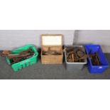 A large collection of tools to include saws, mallets, clamps etc.