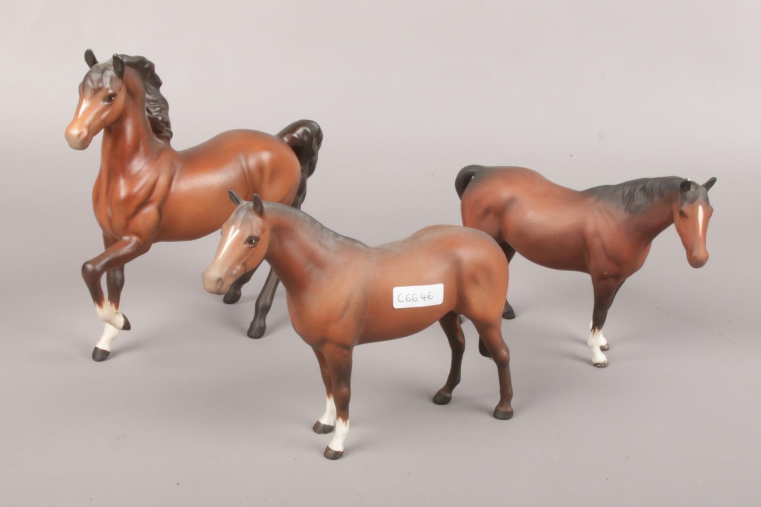 Three ceramic figures of horses, to include Beswick shire horse, Royal Doulton and Melba Ware. - Image 2 of 2