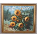 Duford, framed oil on canvas sunflowers