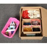 A box of Lego bricks, to also include figures and vehicle.