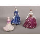 Three Coalport figurines, Kate, Beau Monde on courte, Christine figurine of the year 2005. With