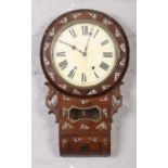 A 19th century rosewood cased drop dial wall clock. With painted dial and mother of pearl inlay,