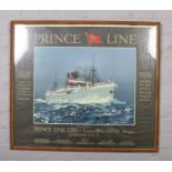 A framed travel poster, for The Prince Line, with Kenneth D Shoesmith centre picture of Moorish