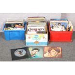 Three boxes of records to include Elvis, Shirley bassey, Cliff Richard, Paul Mccartney etc.