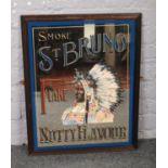 A framed advertising mirror for St Bruno Flake (65cm x 52cm).