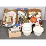 Three boxes of miscellaneous mainly ceramic, Mason's butter dish, Royal Doulton 'real old willow'
