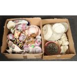 Two boxes of pottery and china etc including carnival glass, Royal Doulton Romance service and Crown