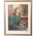 After Dante Gabriel Rossetti, gilt framed print. Pre-Raphaelite portrait of Beata Beatrix, 58cm x