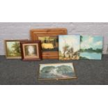 A collection of pictures and prints, to include oils on board and canvas.