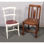 An oak slat back dining chair to include painted kitchen chair
