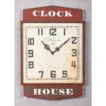 A large distressed painted metal wall clock. Inscribed Clock House. The dial signed C. Detouche