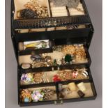 A collection of costume jewellery, brooches, earrings to include jewellery box