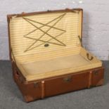 A vintage wood and canvas bound trunk with inner tray. Compressed Fibre Foundation, 87cm wide.