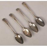 Four Georgian silver teaspoons, hallmarks faded. 56g.
