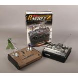Three radio control transmitters, to include boxed Hitec Ranger II Z, Futaba Challenger and Futaba