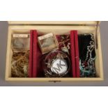 A small box of costume jewellery and collectables including iron pyrite specimens etc.