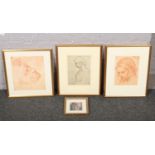 Four framed prints after Old Masters, Sarto, Raphael and Michelangelo.