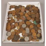 A tray of mixed 19th and 20th century coins. Mainly British pre decimal.