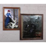 Two framed reproduction advertising mirrors, for Motocycles Comiot and Panhard Levassor.