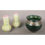 A collection of glassware, a pair of decorative vases (approx 21 cm height 15 cm wide) to include