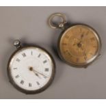 Two silver fob watches to include gilt dial example.