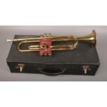 A Nevada brass trumpet in original case, with mouthpiece.