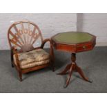 An Art Deco nursing chair, along with an octagonal occasional table.