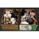 Two boxes of miscellaneous mainly ceramic's, Wedgwood, Royal Winton, Sadler examples, figurines;