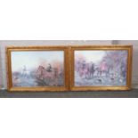 Two large gilt frame prints, hunting scenes. (55 x 80cm).